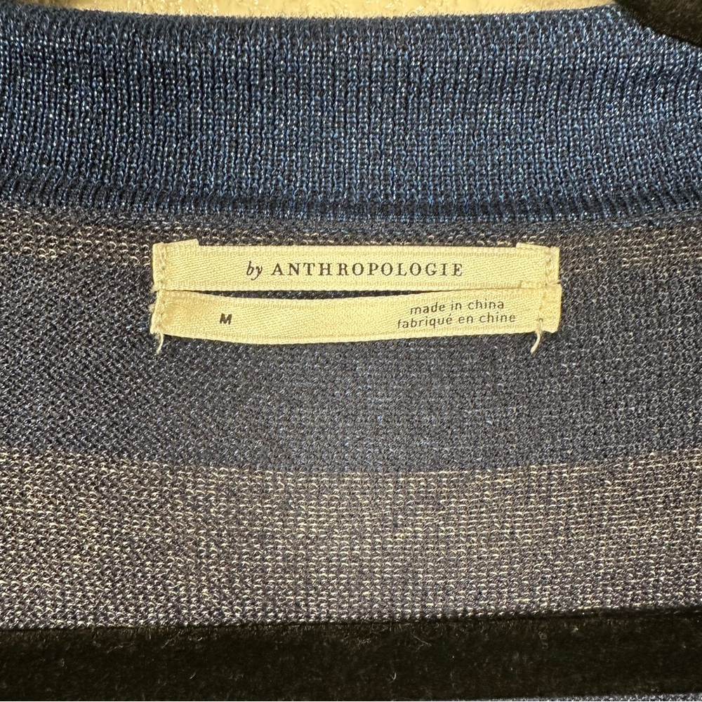 Anthropologie Striped Shimmer Polo‎ Blue Sz Medium - Picture 2 of 11
